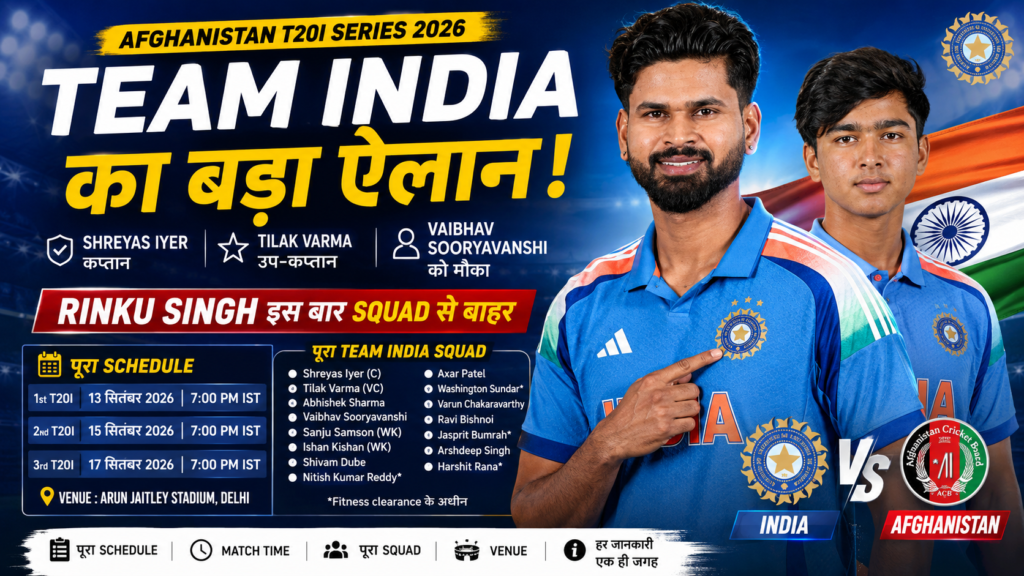 Afghanistan के खिलाफ Team India T20I Squad 2026, Shreyas Iyer कप्तान और Vaibhav Sooryavanshi को मौका